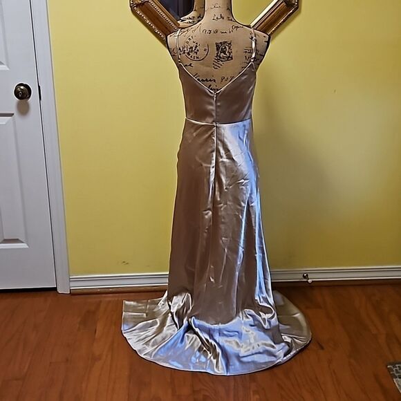 Birdy Grey Gold Satiny Maxi Gown size Small - Picture 6 of 14